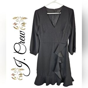J. Crew Womens Little Black Dress Sz 2 Above Knee Ruffles Elastic Wrist Lined